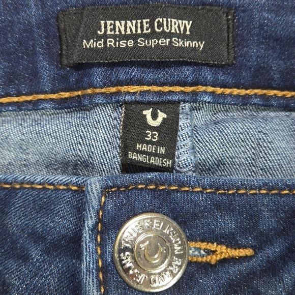 True Religion Jennie Curvy Mid Rise Super Skinny Jeans Dark Wash Women Size 33 - Picture 7 of 12